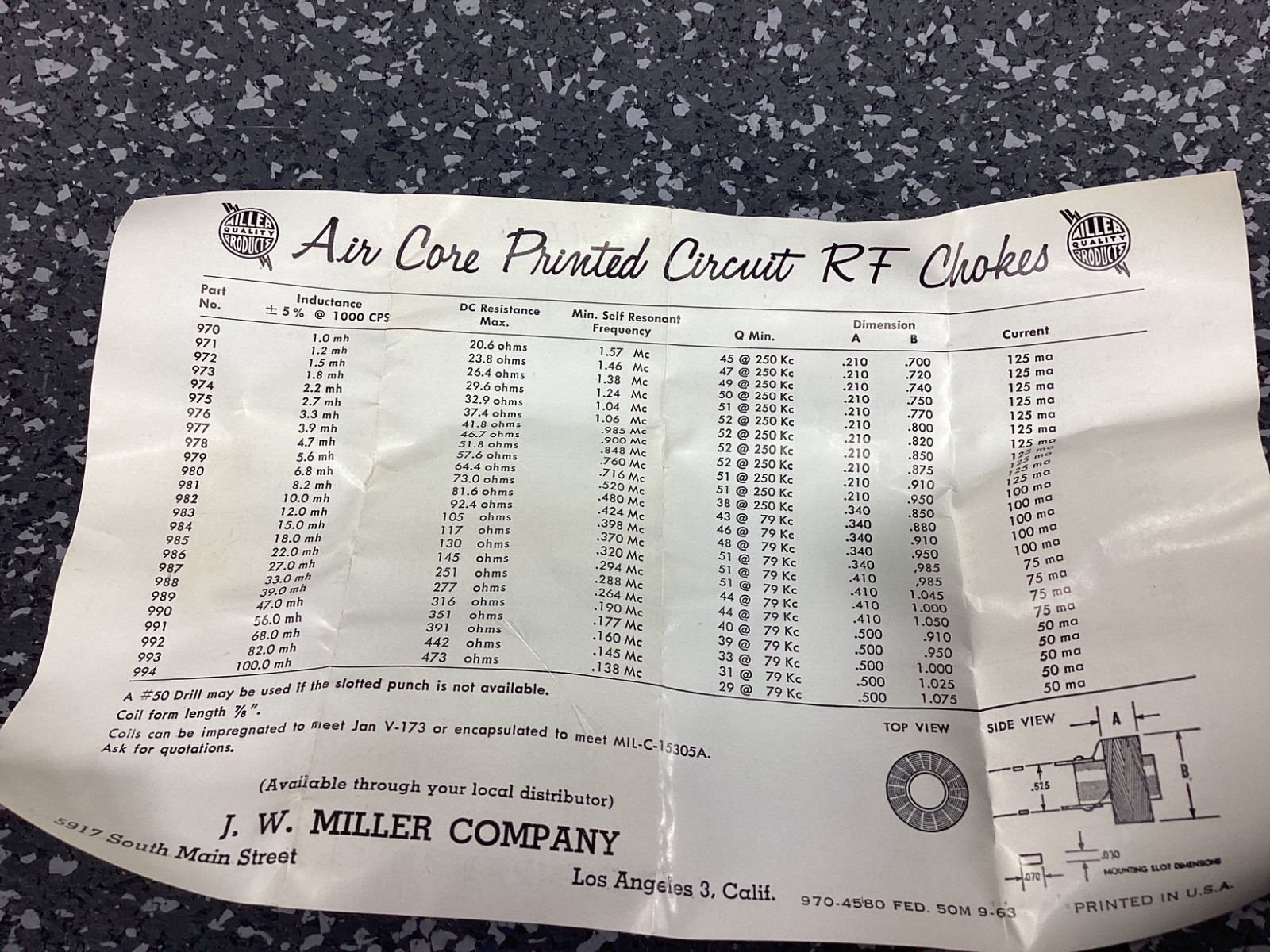 (1) Miller 4651 .75Mh 125 MA R.F. Choke - New Old Stock