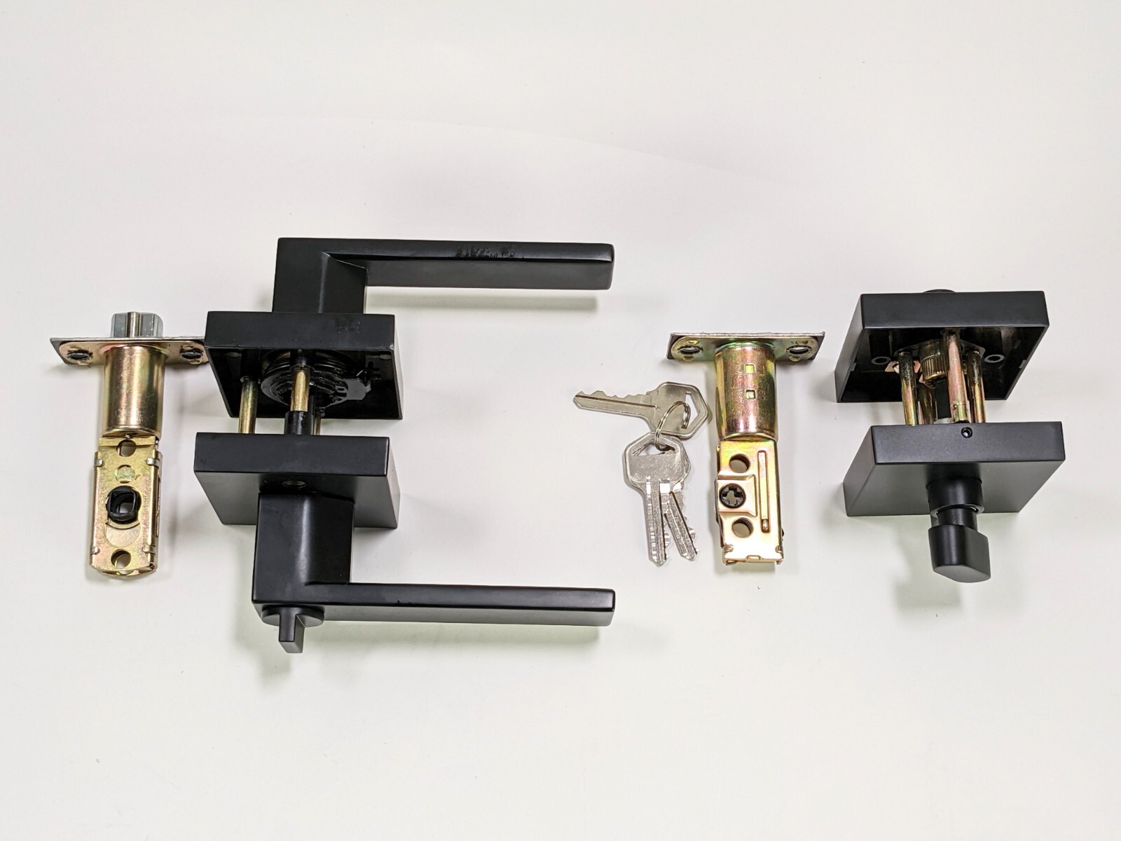 10 Pack Square Keyed Entry Levers & Single Cylinder Deadbolt Combo Flat Black
