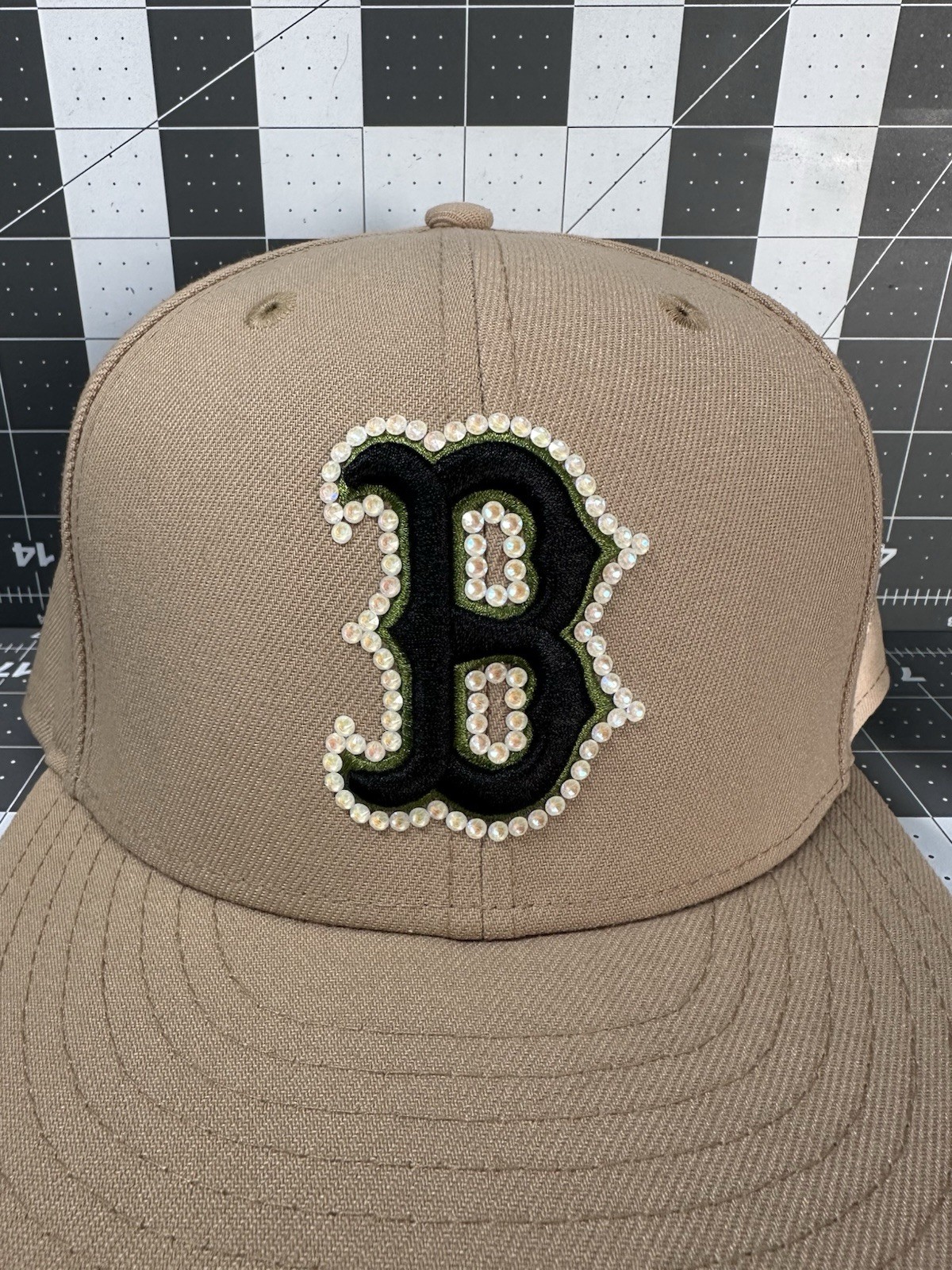Boston Red Sox Fitted Hat 7 5/8 CUSTOM (beige)(camo bottom)