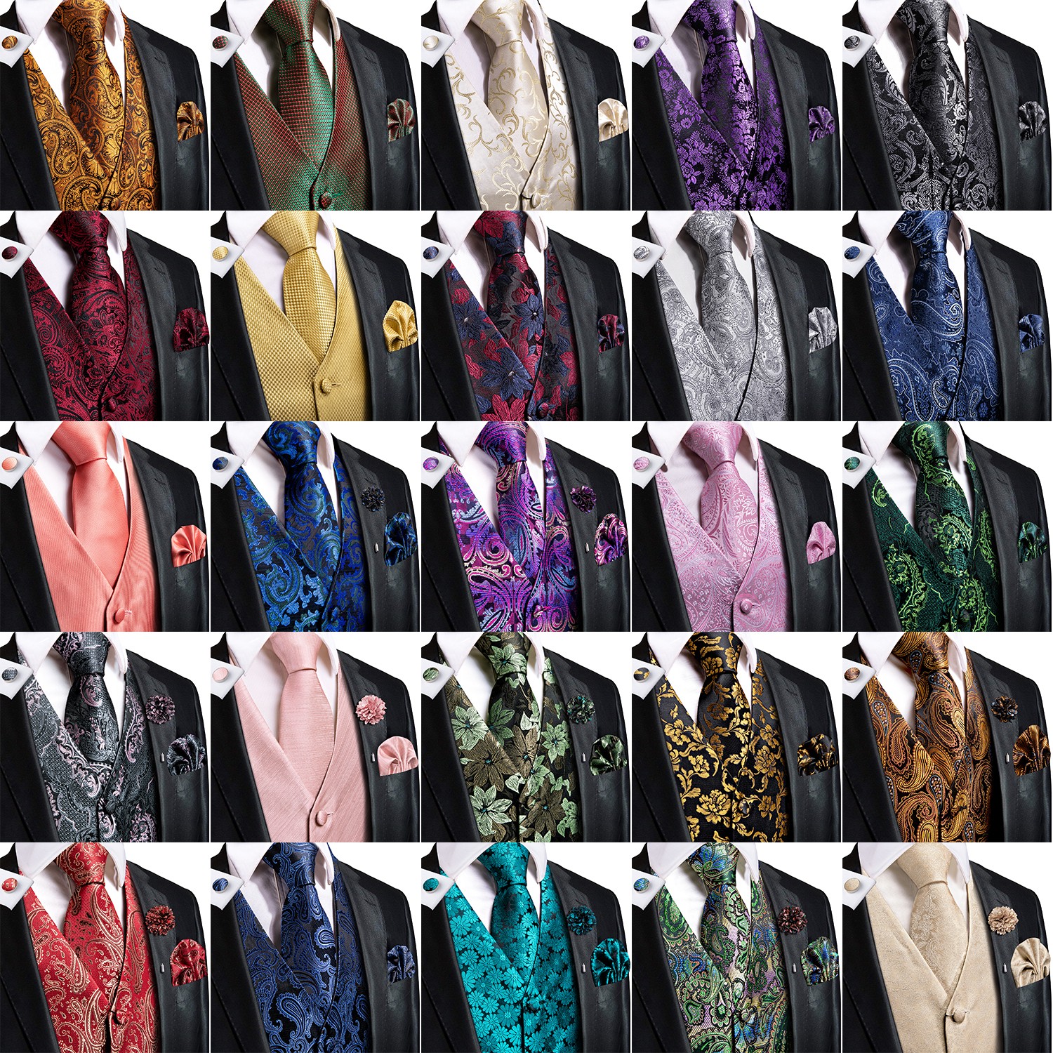 Red Pink Black Mens Vest Paisley Floral Waistcoat Wedding Formal Tuxedo Gilet