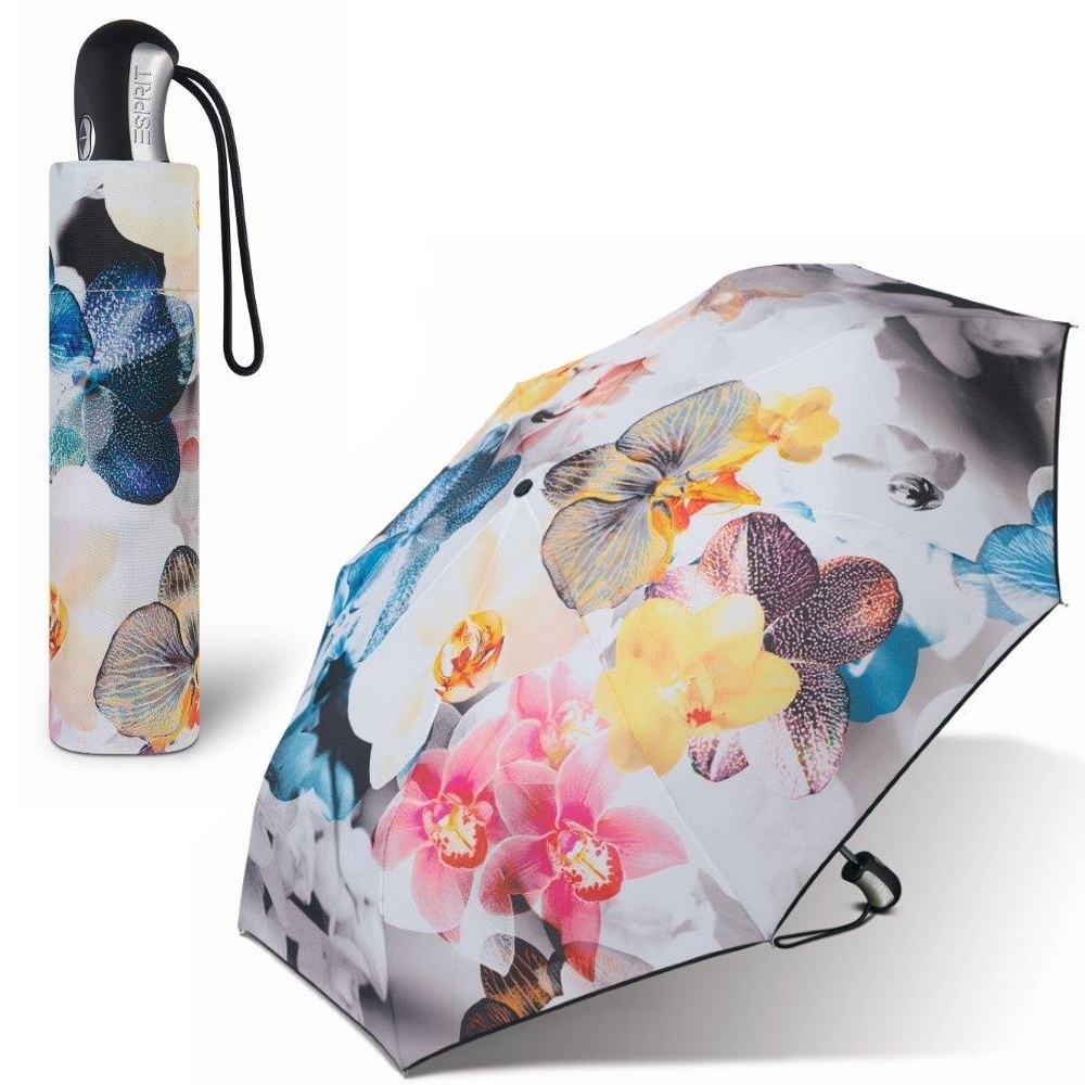 ESPRIT Ladies Umbrella Open-Close Automatic, Pocket Umbrella Short, Flowers Orchids