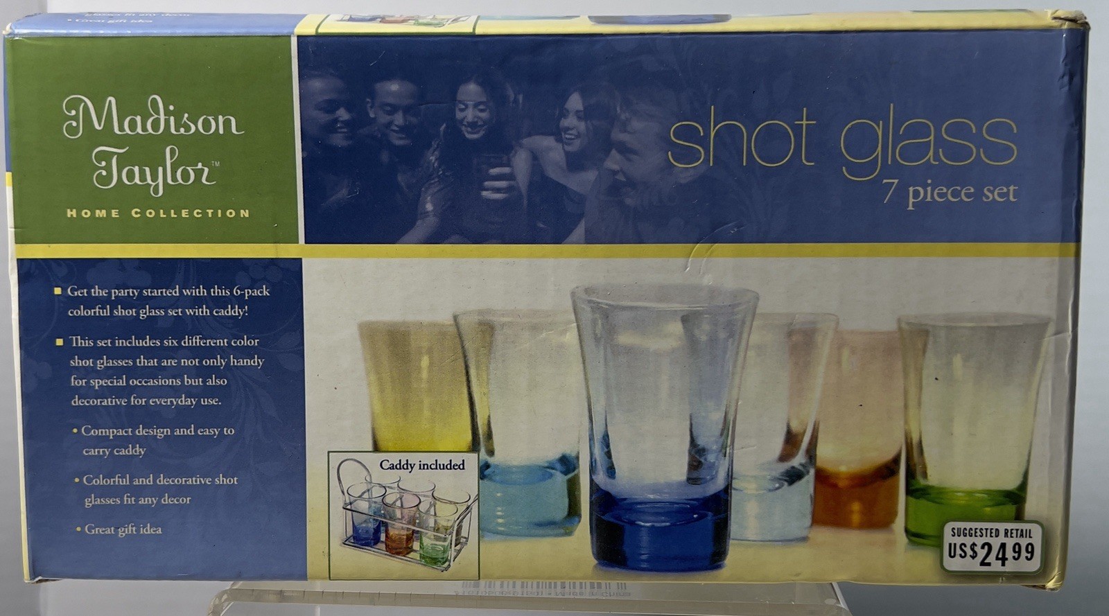 7 Piece Shot Glass Set. Multicolor By Sarah Peyton Home.  NEW-Open Box