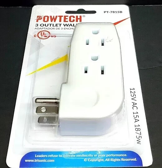 3 Pack "L" Style 3-Way Grounded Electrical Outlet Wall Plug Power Splitter