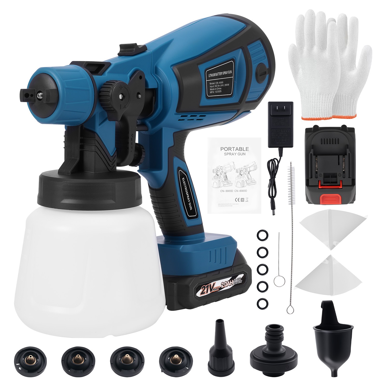 Handheld Electric HVLP Spray Gun 200W Paint Sprayer 4 Nozzles Adjustable Pattern