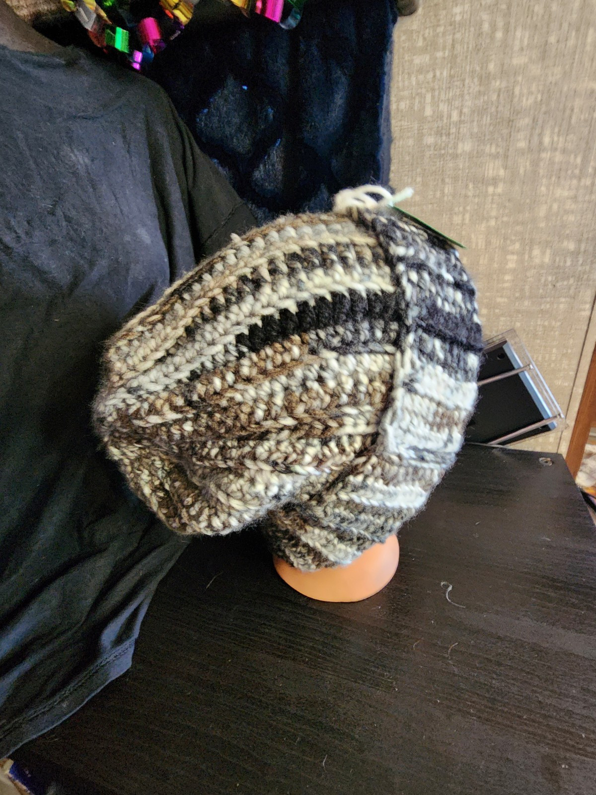 Crocheted Blacks And Grays Super Chunky Long Scarf With Ribbed Beanie Hat Set