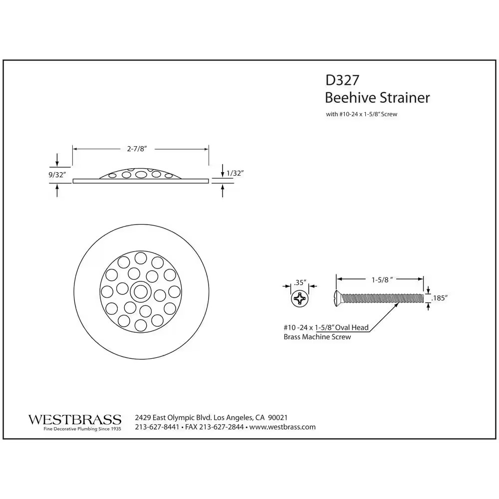 1-5/8 In. Oil Rubbed Bronze Overflow Grid Strainer Fitting