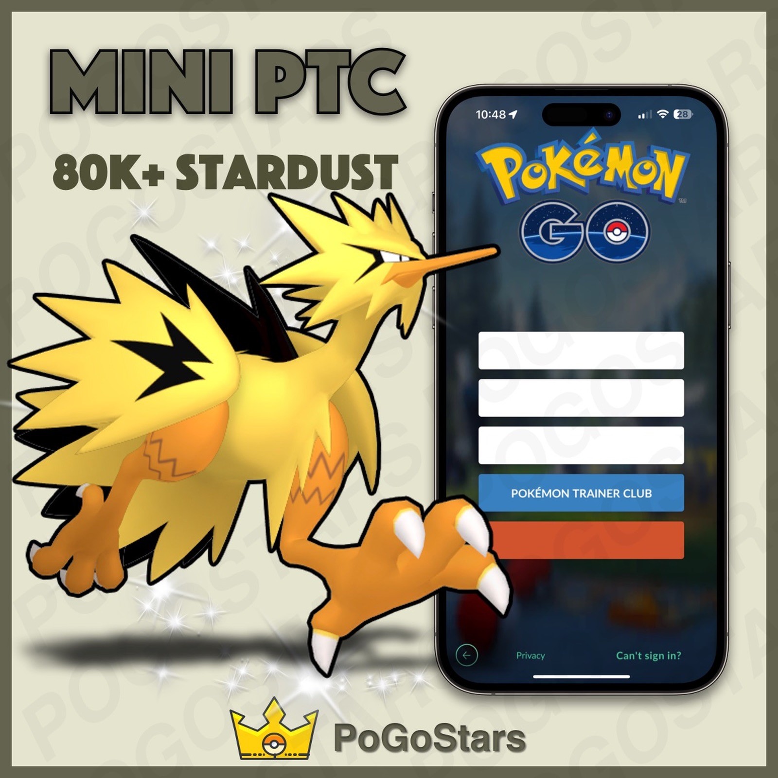 Pokémon PTC GO - Shiny Zapdos Galarian - 80K Stardust✨Read Description✨