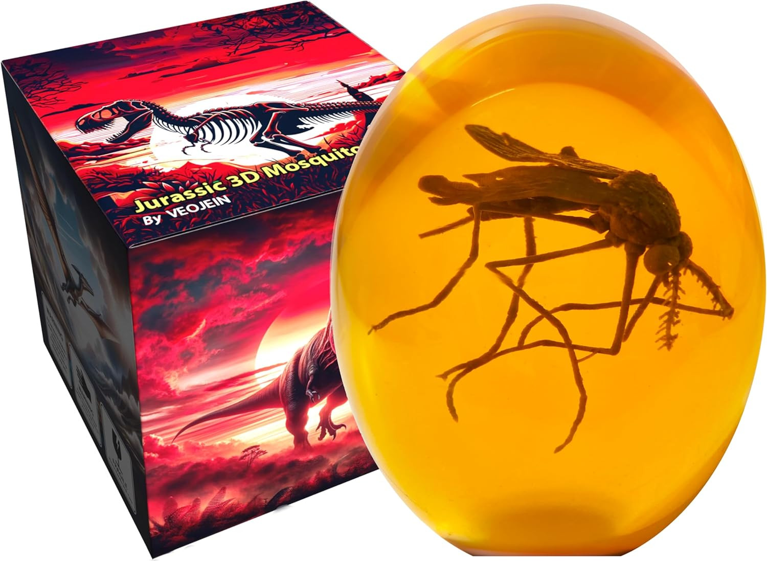 Jurassic 3D Mosquito in Amber Resin [3D-B], Detailed Prehistoric Design, Collect
