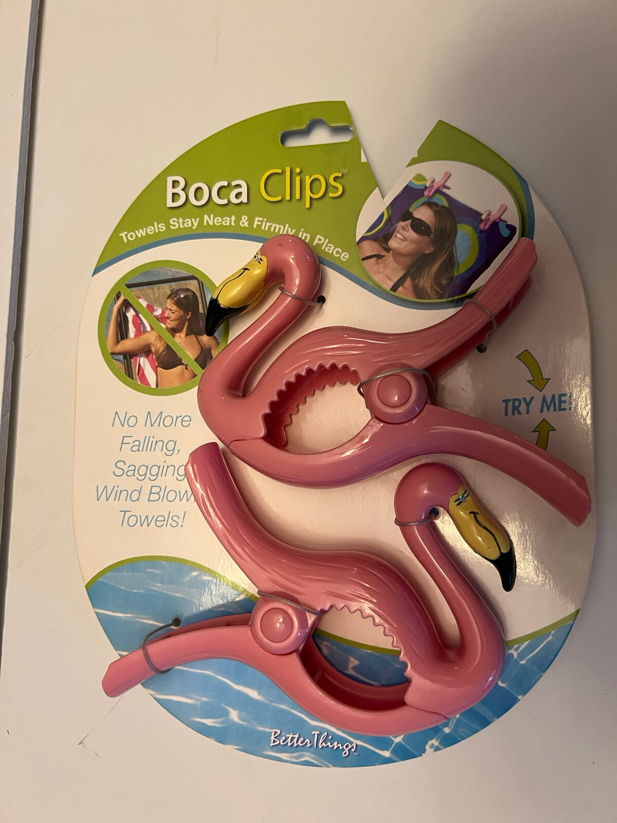 Boca Clips Pink Flamingo Beach Pool Cruise  Chair Towel Holder - Outdoors New