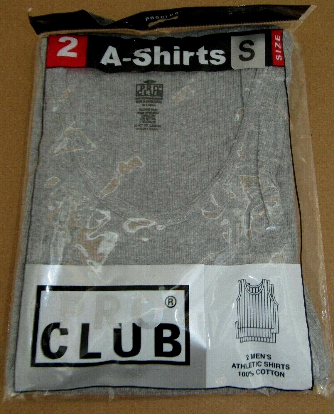 PRO CLUB Men's Ribbed A-Shirts 100% Cotton Grey S-M-XL-2XL-3XL-4XL-7XL  2-Pack