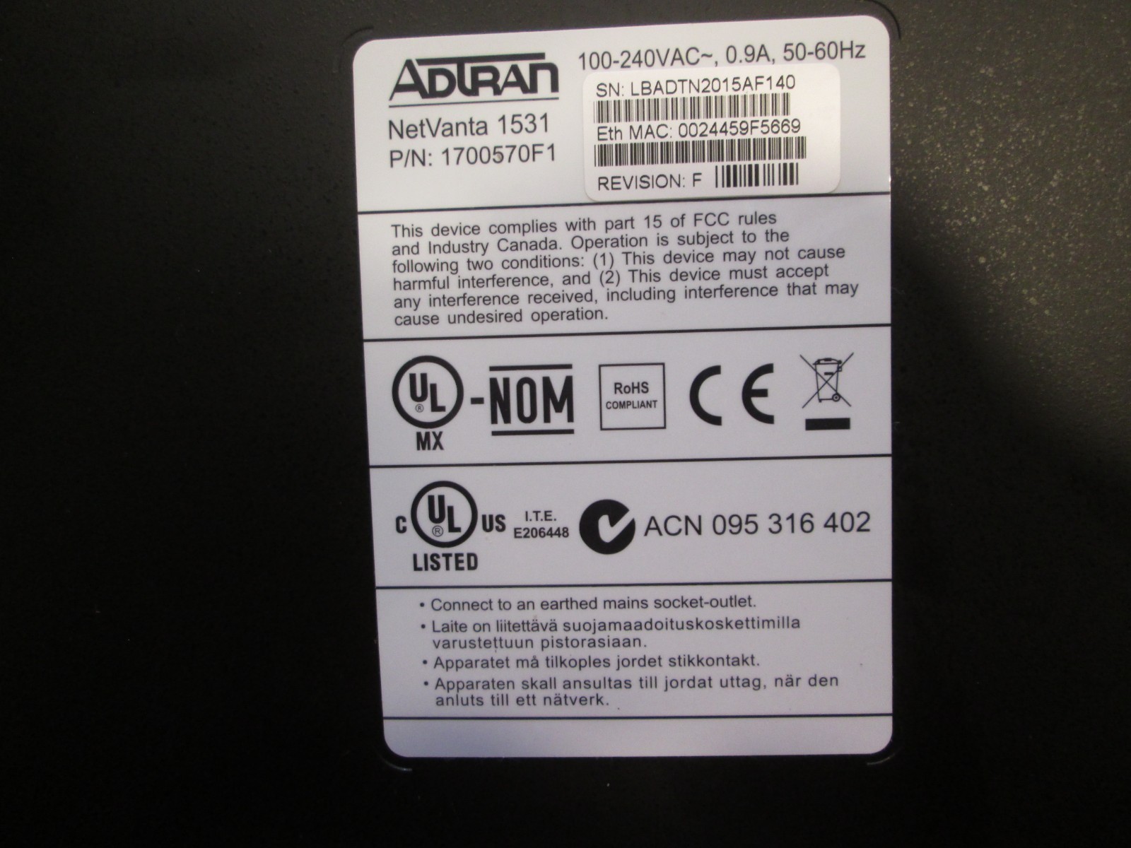 ADTRAN NETVANTA 1531 12 PORT Switch