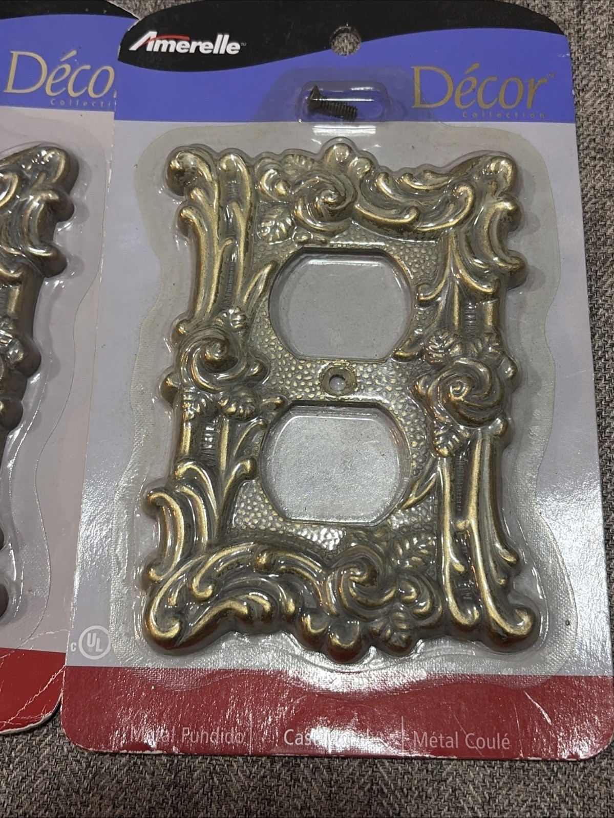2 Vintage NOS light Switch Plate Cover Metal Scrolls Patina Antique Style Fancy