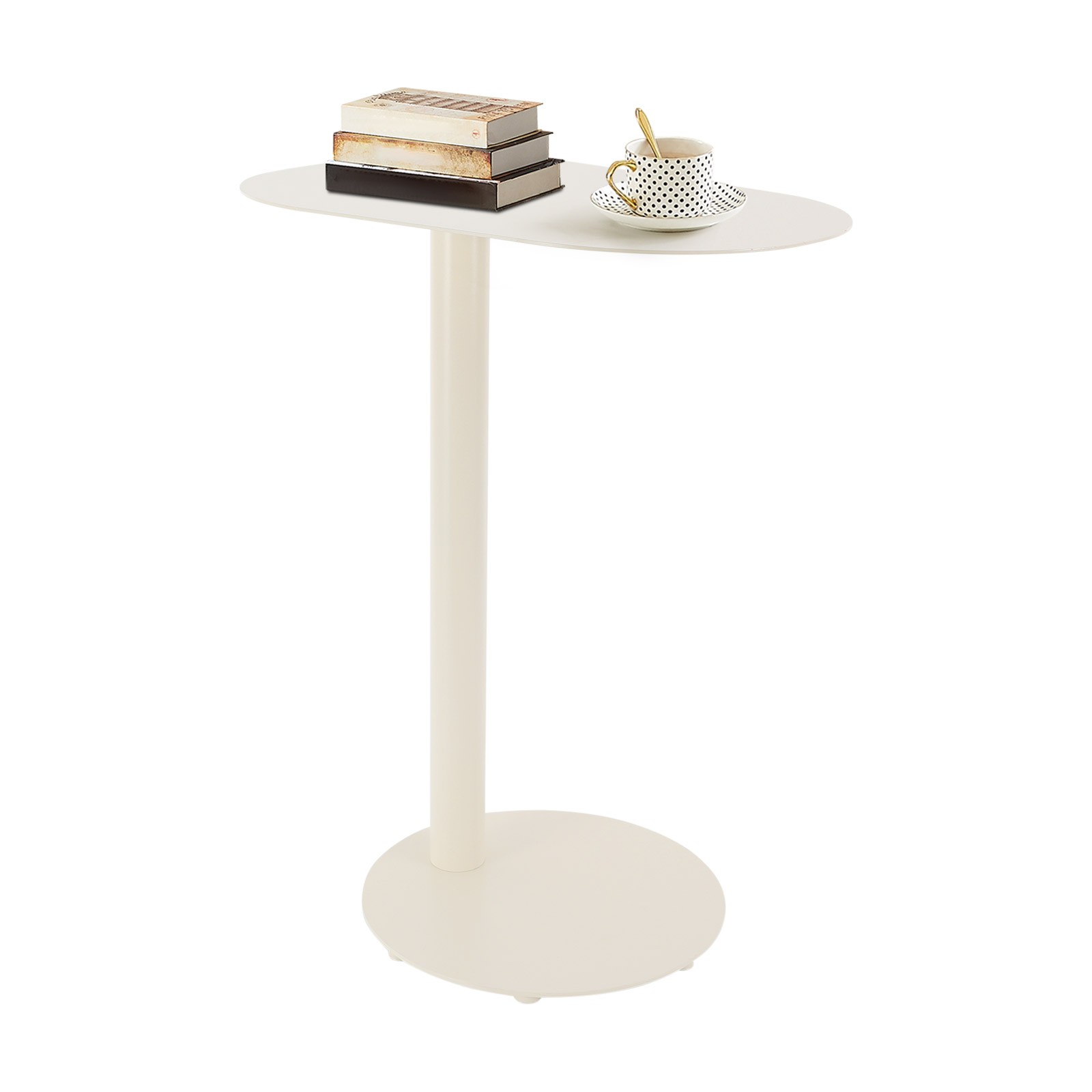 Cream White C-Shaped Side Table, Iron End Table, Couch Side Table 63x35x50CM