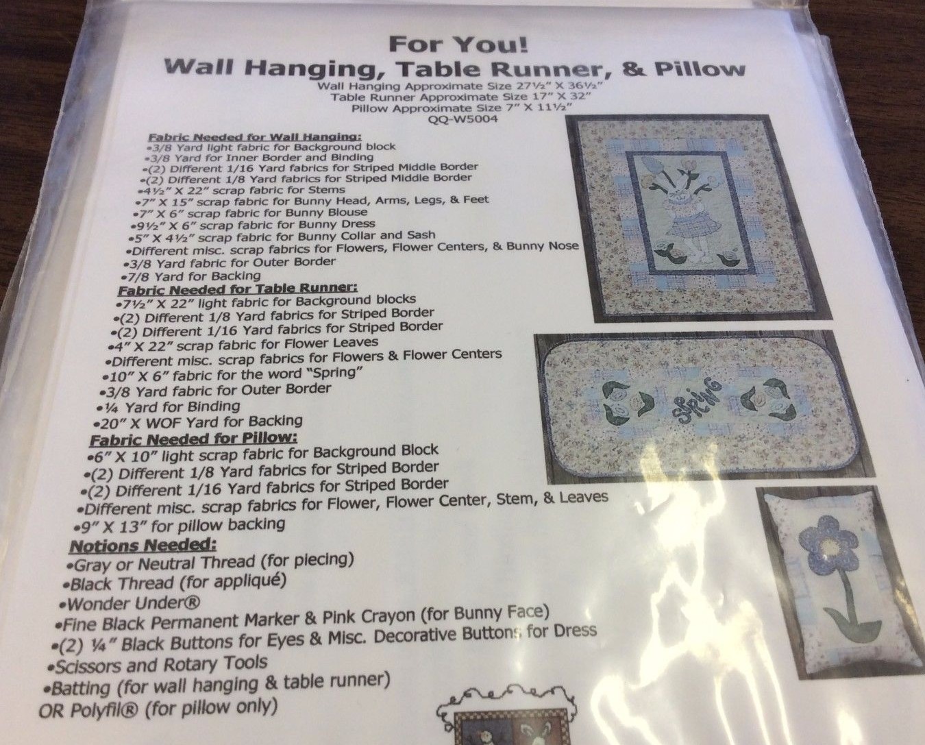 FOR YOU WALL HANGING, TABLE RUNNER & PILLOW PATTERN BY QUILTED QUICKIES