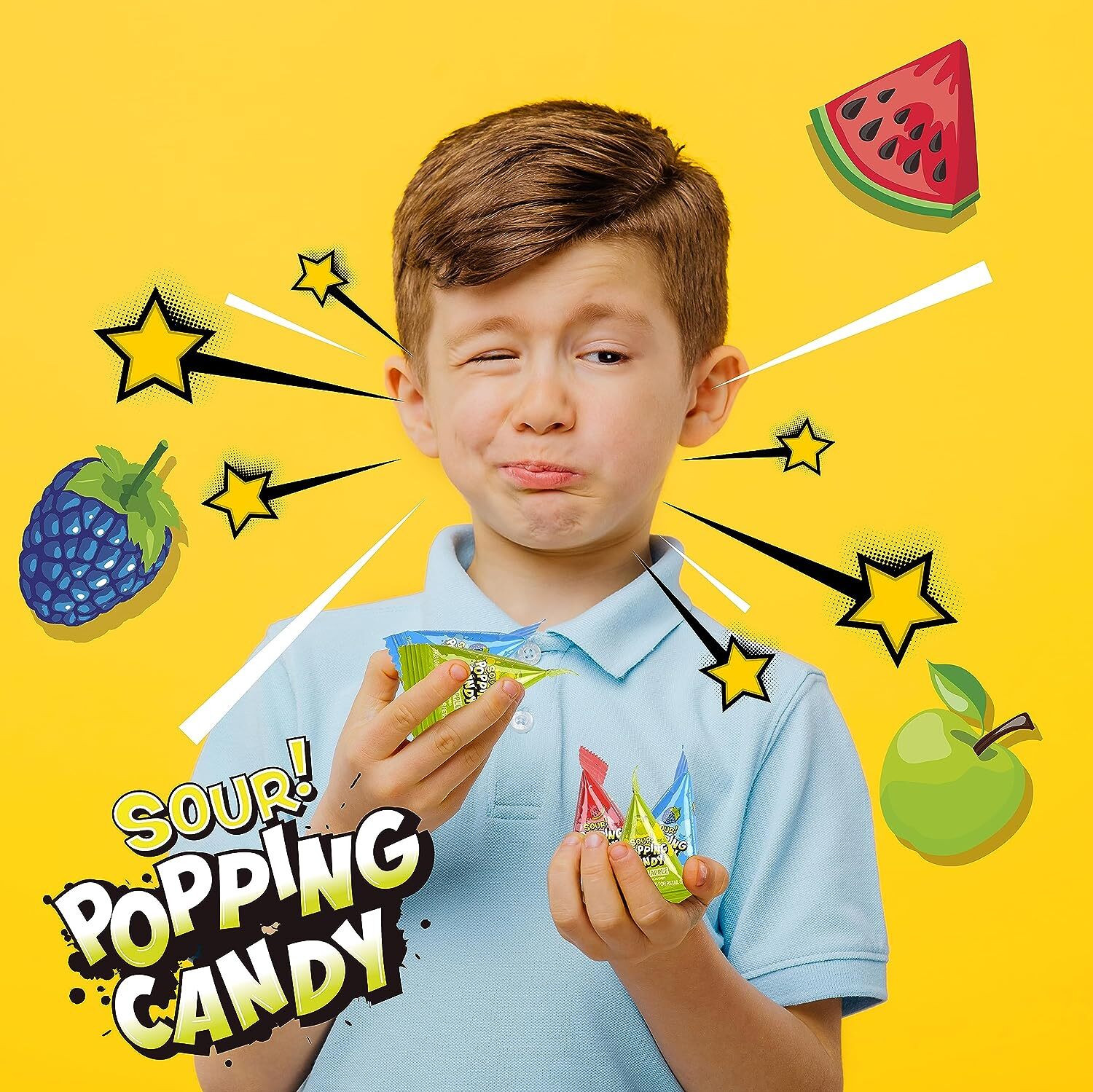 Warheads Sour Popping Candy Assorted Fruit Flavors, Bulk
