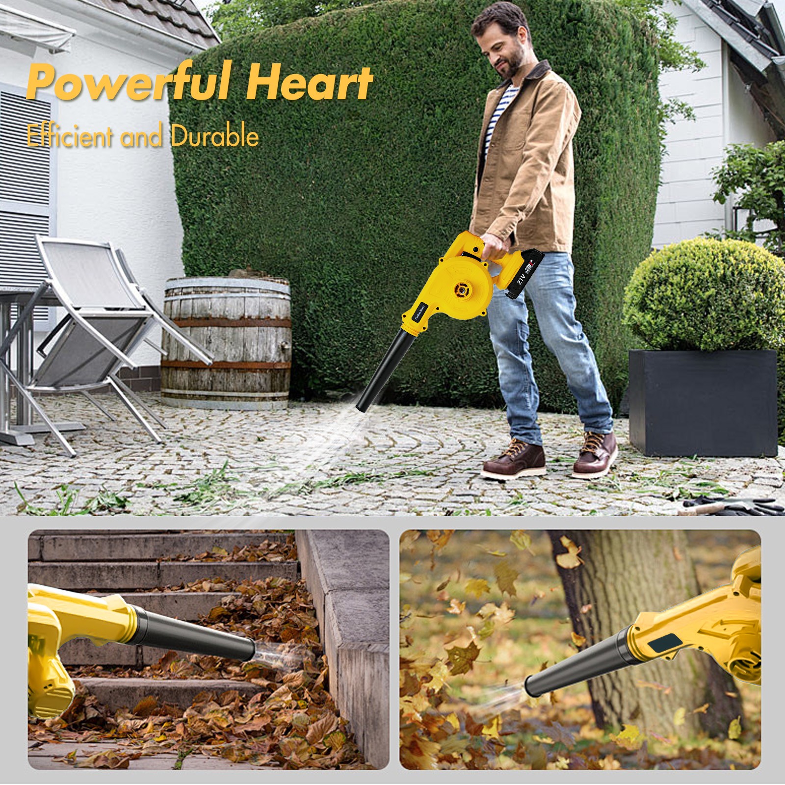 350CFM Cordless Leaf Blower Vacuum Handheld Electric Leaf Blower 2*2.0ah Battery
