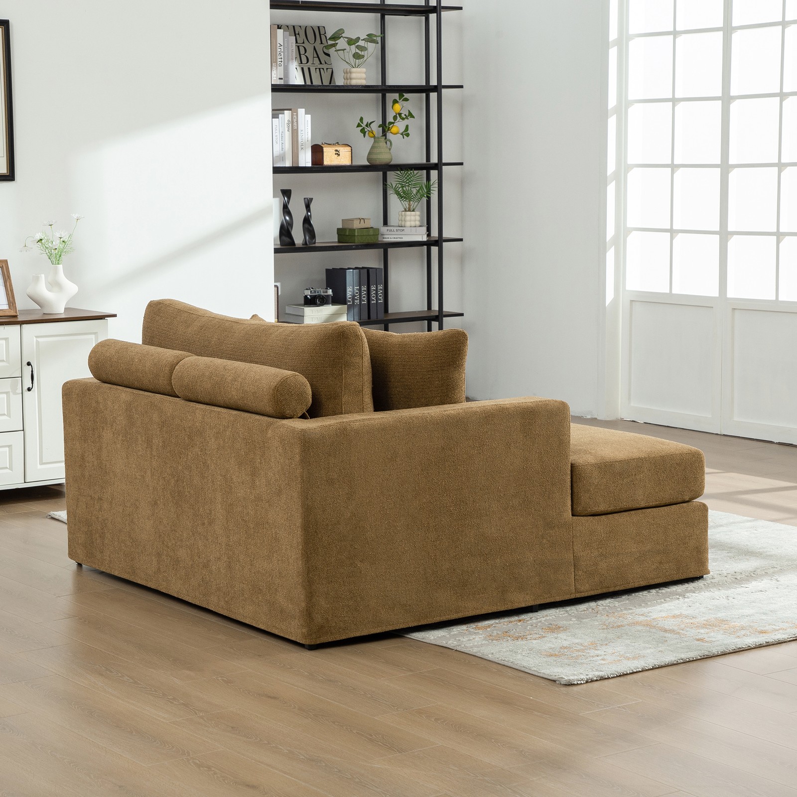 56.3" Wide Extra-Large Sofa Bed, Chenille Linen Fabric, Sturdy Metal Legs, Str