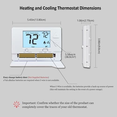 Thermostat for Home Non-Programmable Single-Stage Systems,1 Heat / 1 Cool,Eas...