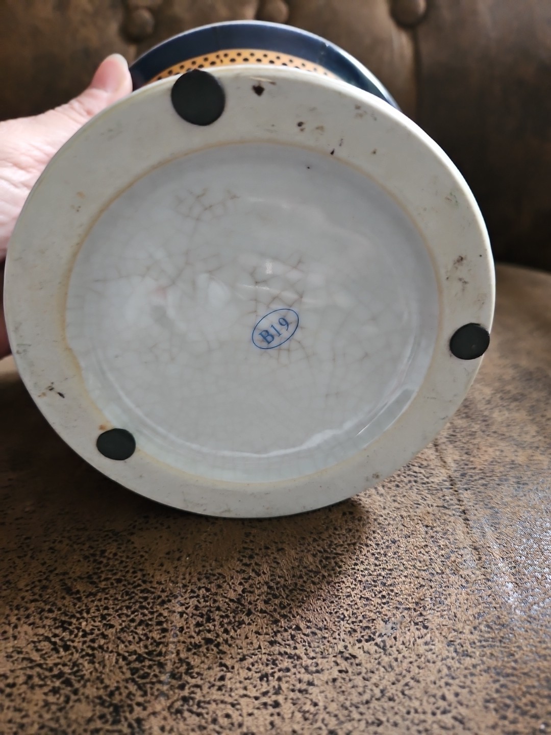 Decorative Cachepot Floral Planter With Handles Lots Of Crazing