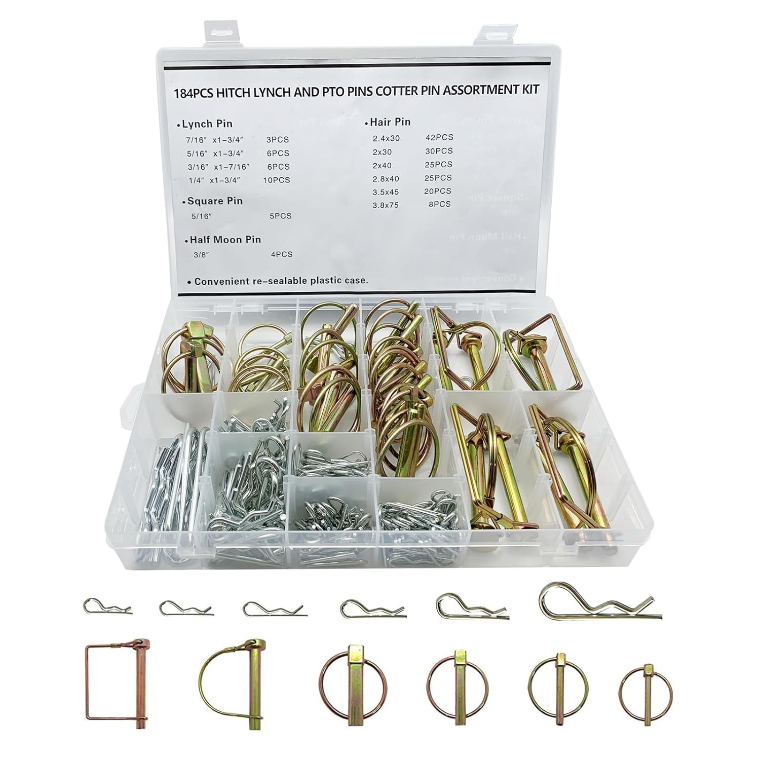 Heavy Duty Cotter Pin Assortment Kit - 184 Pcs