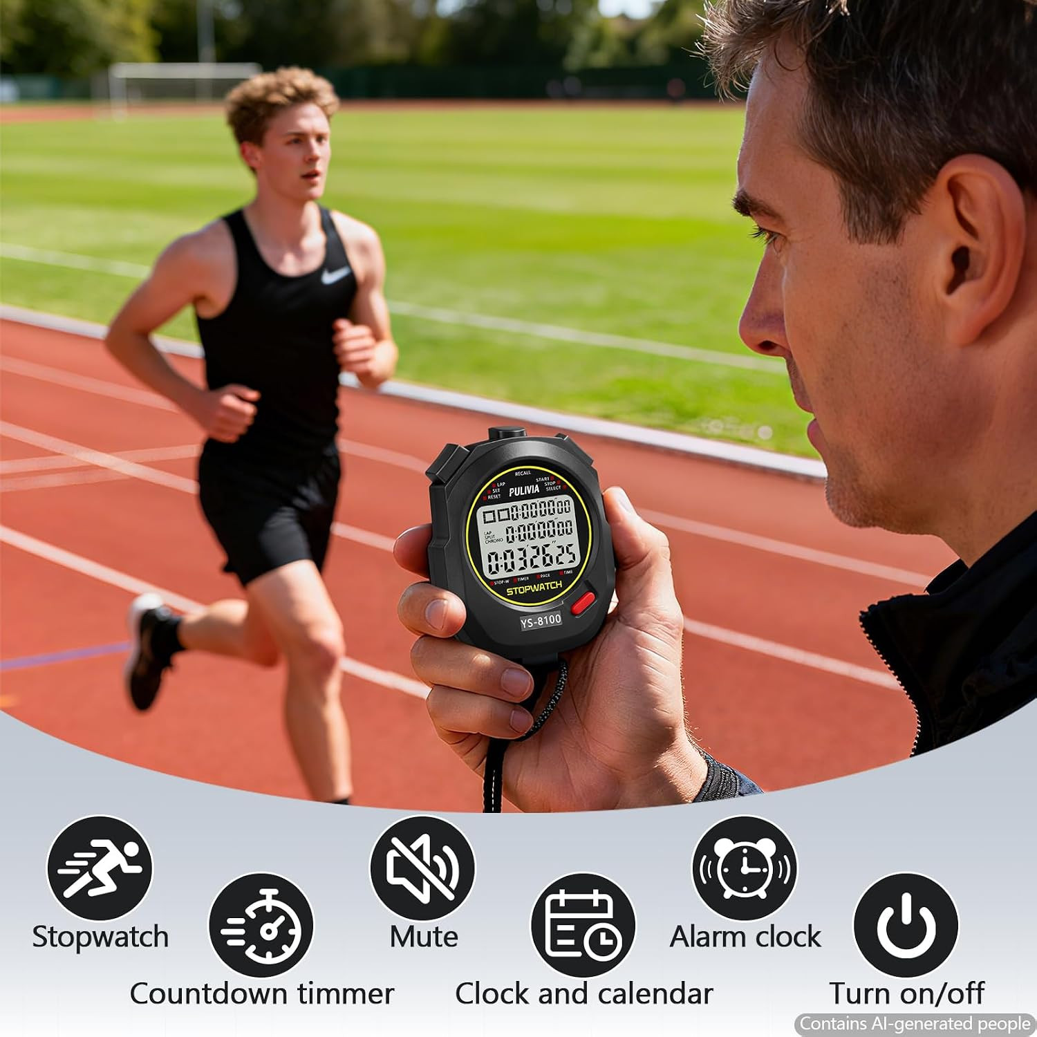 Digital Stopwatch Timer with Multi Splits/Laps and Large Display - Black