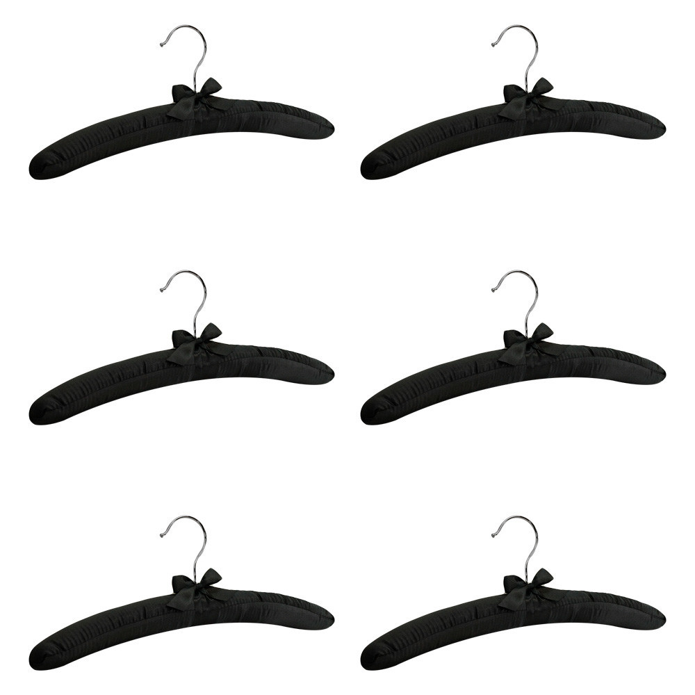 Set Of 6 Pieces 15 Inch Length Black Smooth Satin Padded Bridal Cloth Hangers