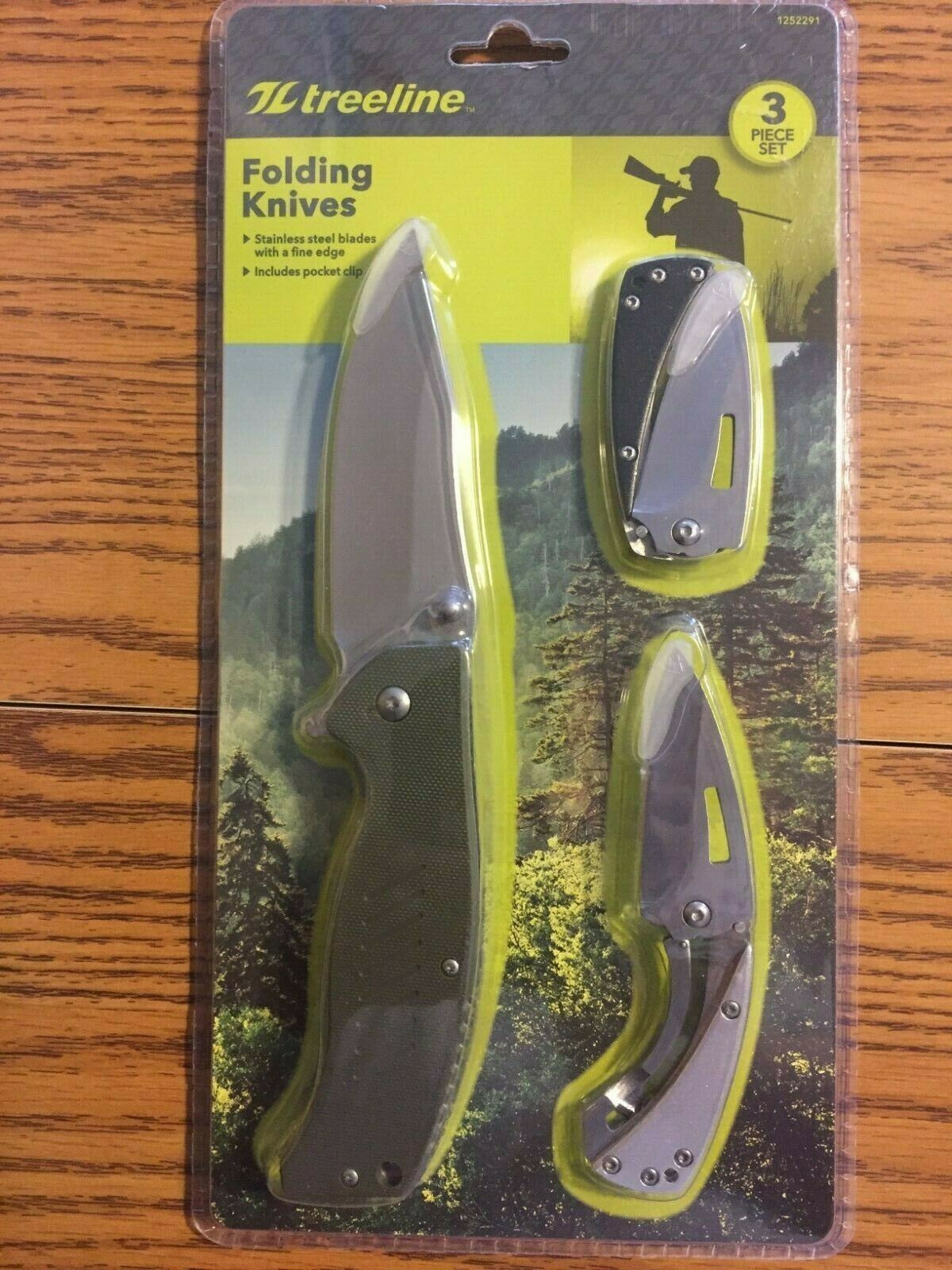 NEW Treeline Stainless Steel Folding Hunting Knives 3 Piece Set w Pocket Clips