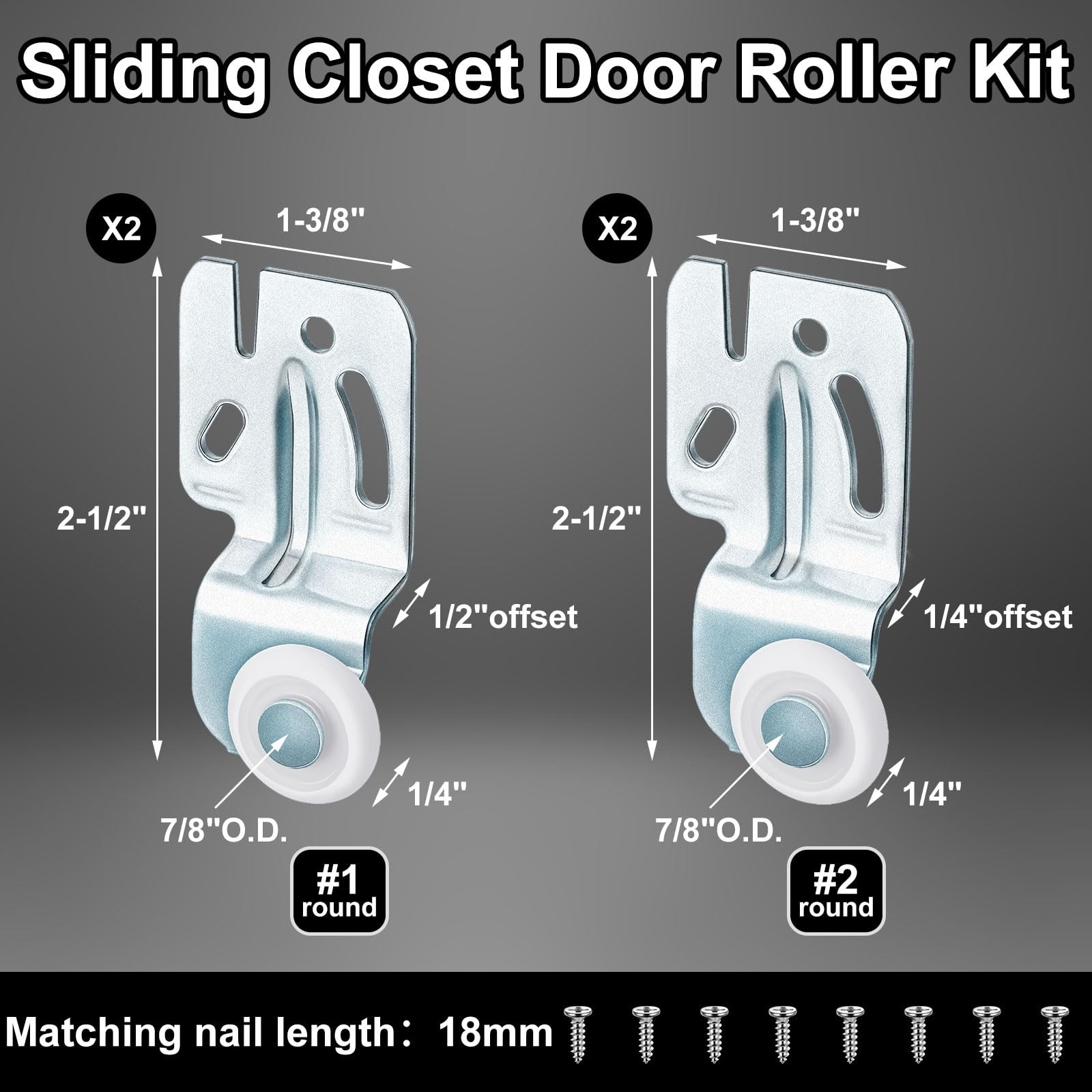 Blulu 4 Pcs Sliding Closet Door Roller Kit Silver