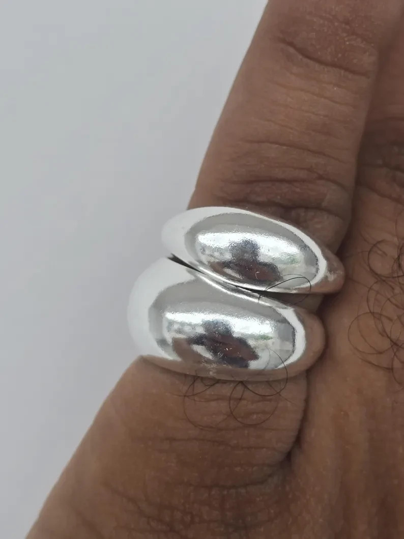 925 Sterling Silver Ring 2 set dome ring Wide Statement Ring Women silver Ring C