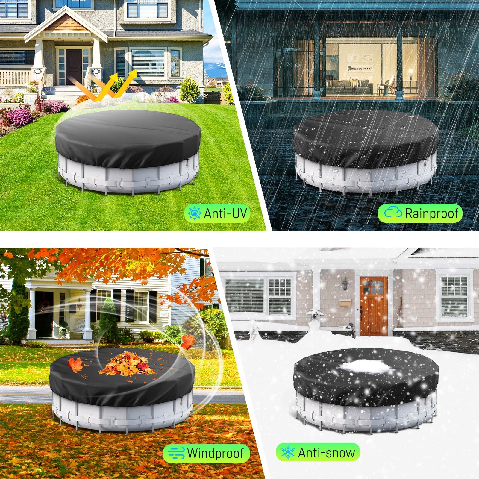 Circular Pool Cover Above Ground Waterproof Dutyproof 18 Ft D Multi accessory