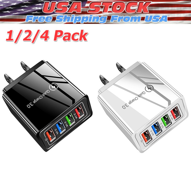 US 4 Port Fast Quick Charge QC 3.0 USB Hub Wall Home Charger Power Adapter Plug