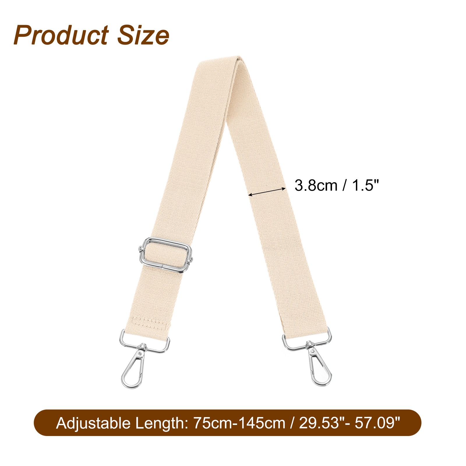 3.8cm Wide Shoulder Strap, Beige, Silver Pull Core Buckle