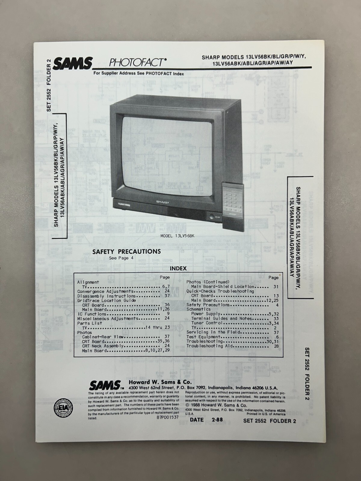 Sharp 13LV56 Service Manual Sams Photofact Free Shipping