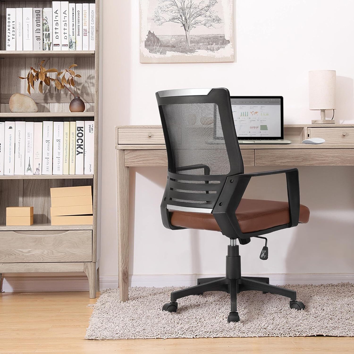 Ergonomic Home Office Chair Leather and Mesh Combine Desk Chair Rolling Swivel