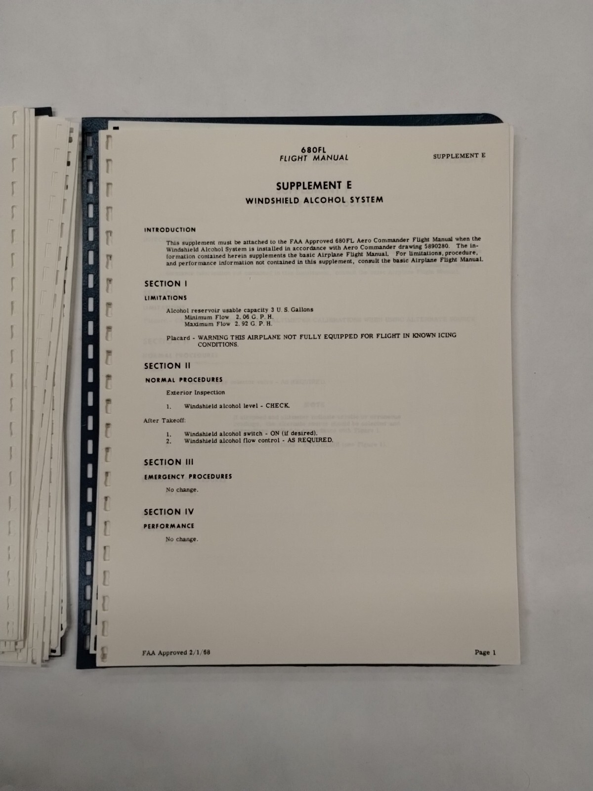 Grand Commander 1968 Model 680FL Flight Manual-Original
