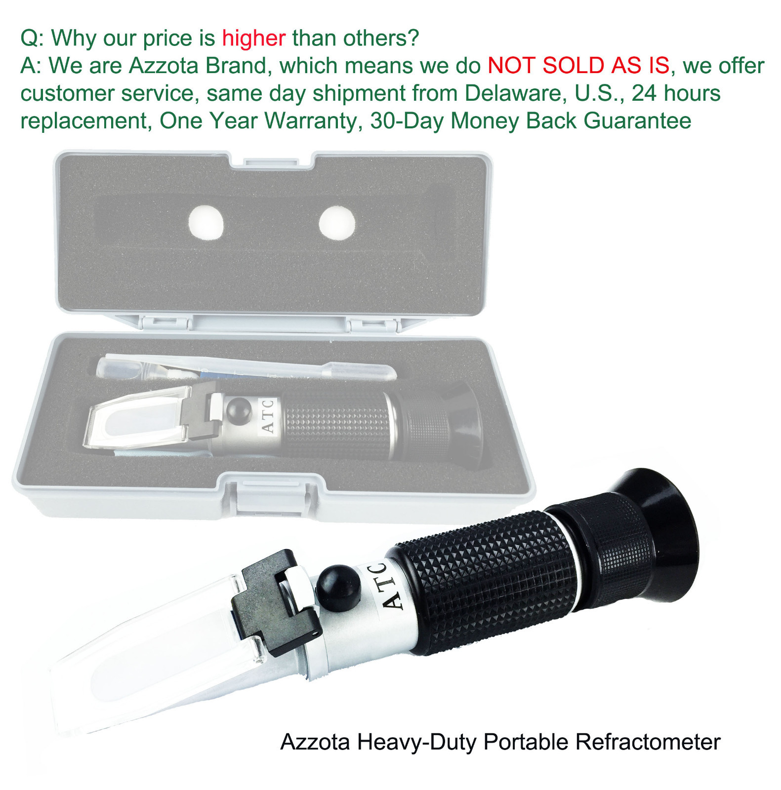 Azzota® Clinical Protein Refractometer, Serum Protein: Range: 0-12 g/dl, w/ ATC