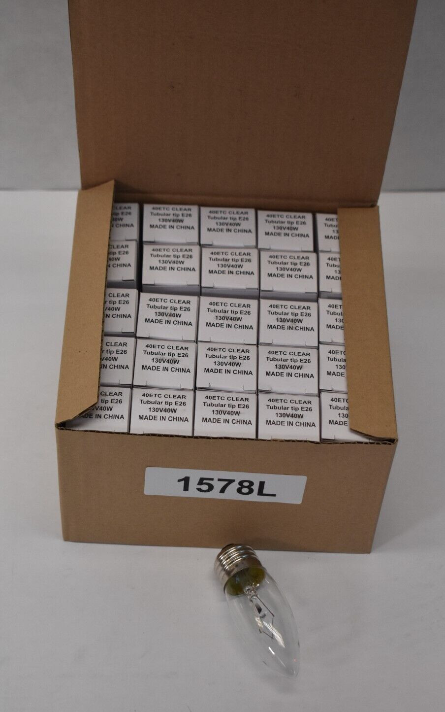 Lot of 25 Clear Blunt Tubular Tip Decorative Bulbs E26 Base 40ETC 130V 40W