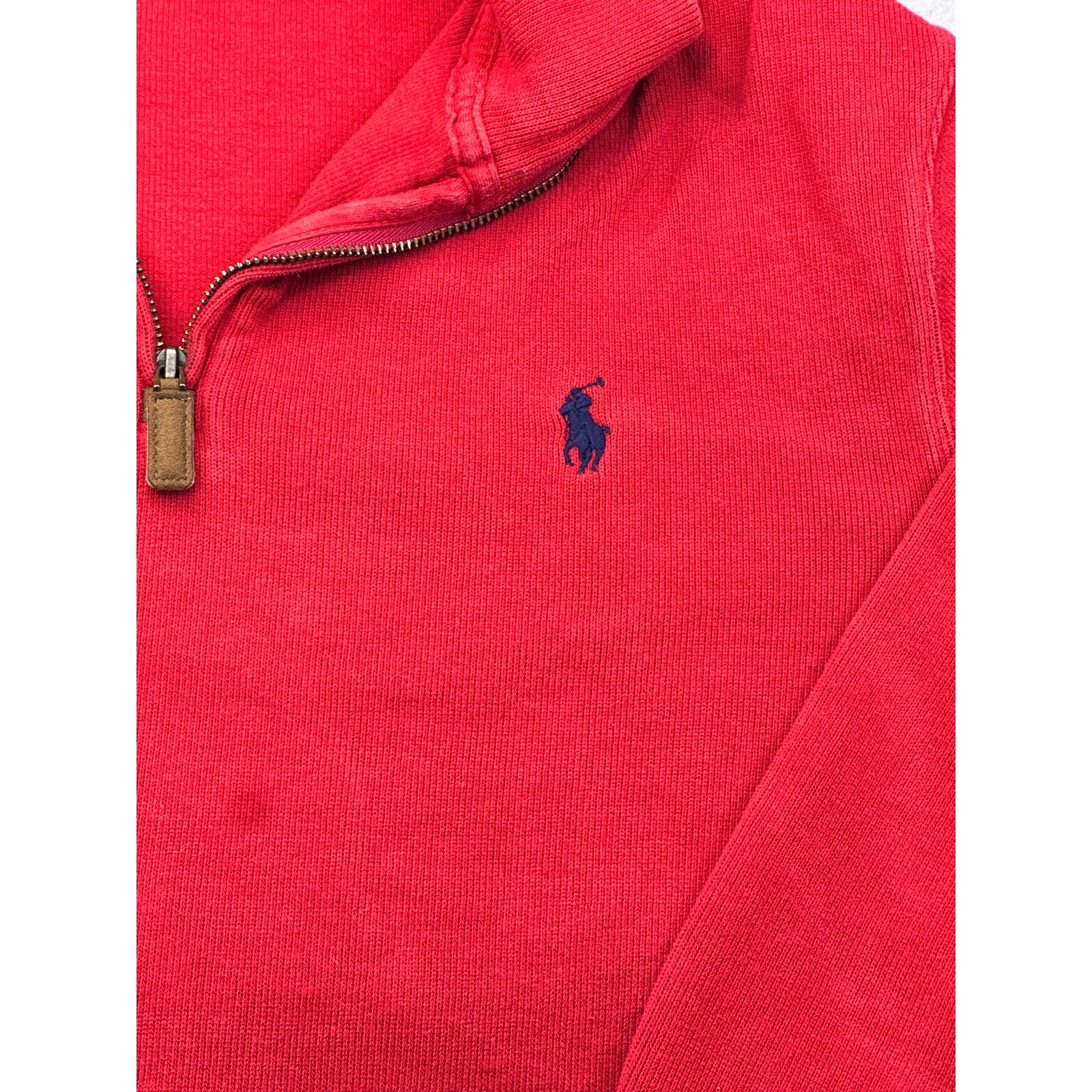 Polo Ralph Lauren Quarter Zip Pullover Cotton Knit Red Medium Classic Prep