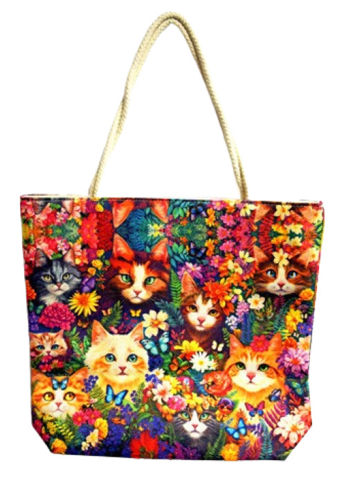 Blooming Whiskers 3455 Flower Kitties Cat Shopping Tote Bag 17 x 15 inches