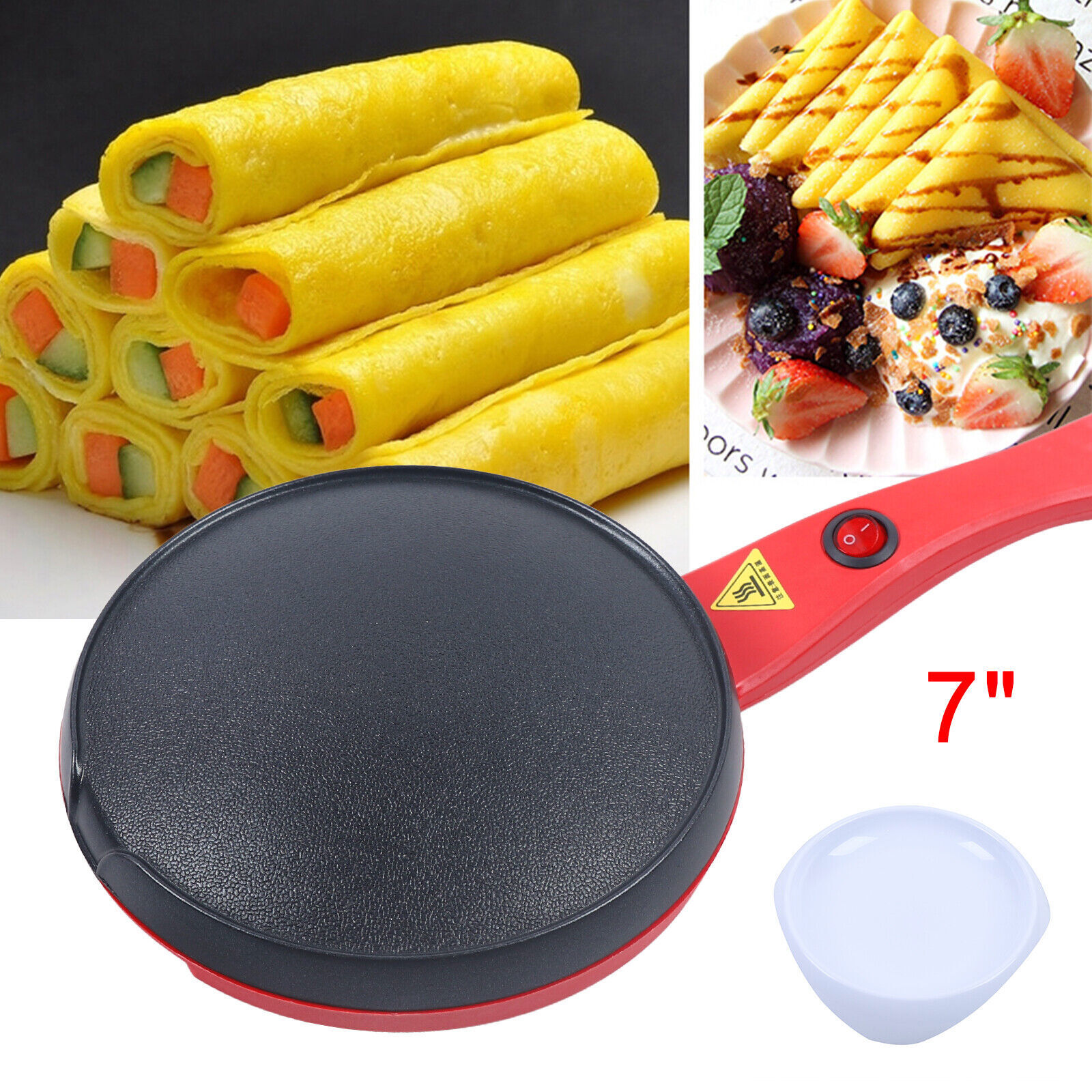 600W Non-Stick Electric Crepe Maker with Long Handle and Fast Cooking