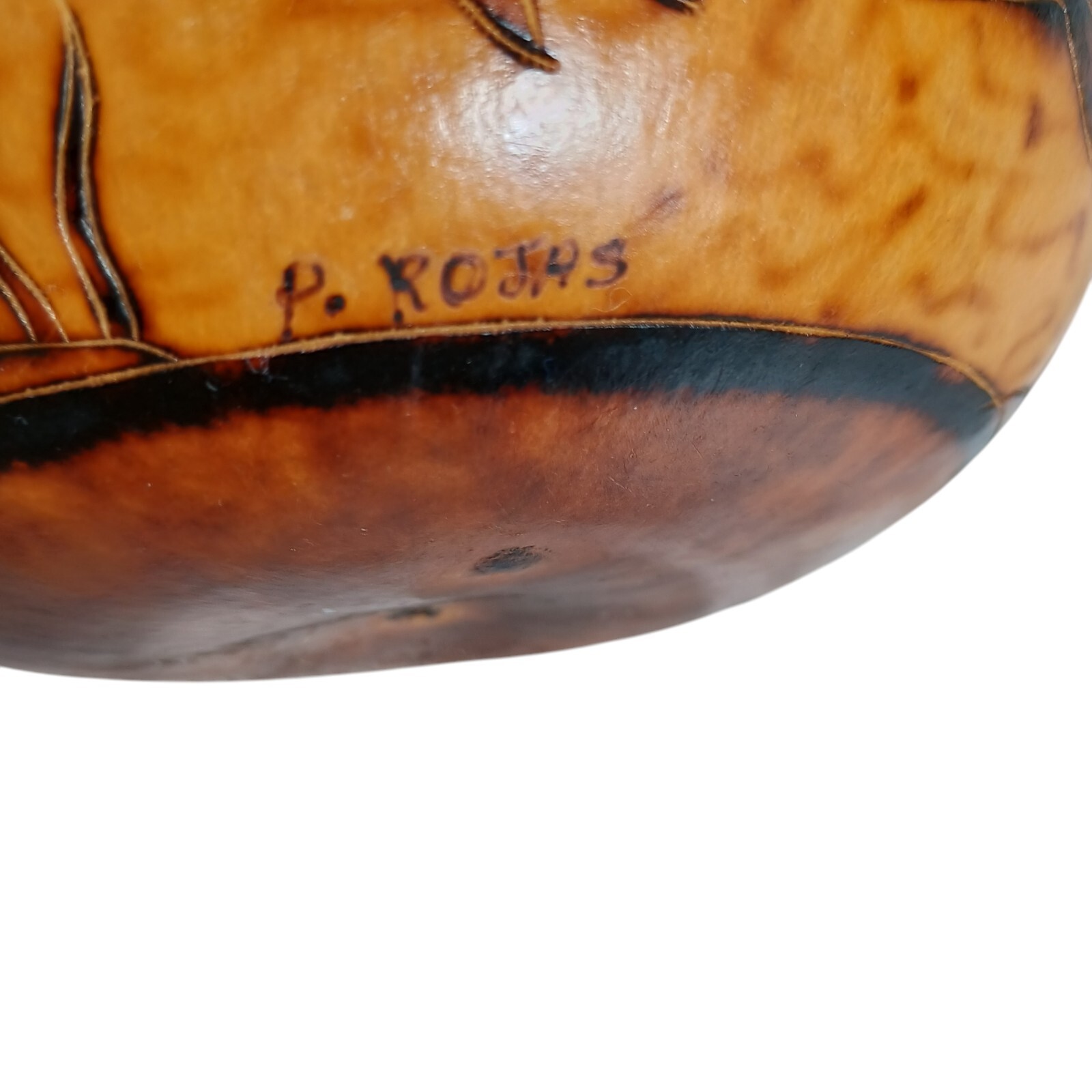 Peruvian Style Hand Carved Gourd with Lid Fish 5" Aquatic Theme