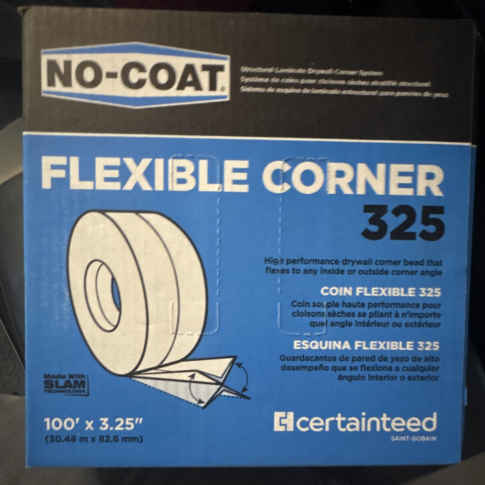 CertainTeed NO-COAT Flexible Corner 325 Drywall Corner Bead 100' x 3.25" MPN 325