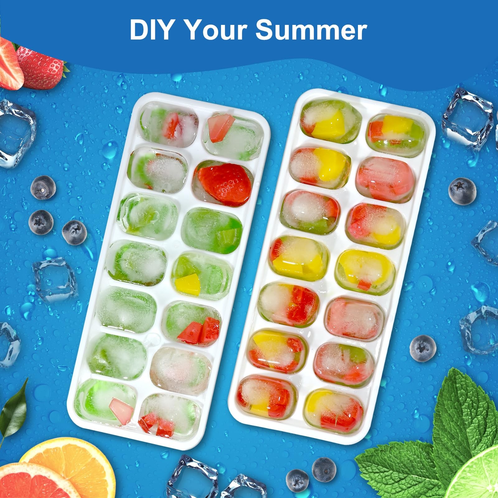 Silicone Ice Cube Trays with Lid Easy Release Stackable Molds Drink Maker 3 P...