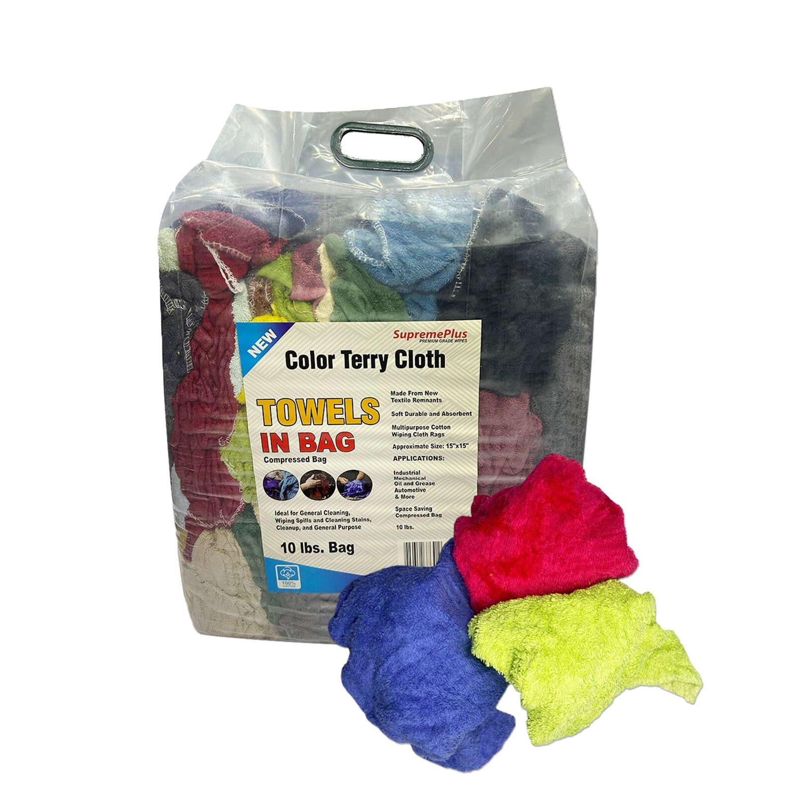 New Color Terry Towel Rags - 10 lbs. Compressed Bag for Multipurpose Cleaning