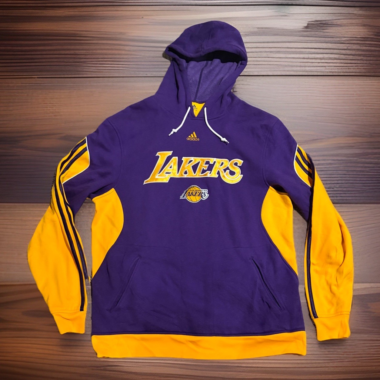 Vintage LA Los Angeles Lakers Hoodie Adidas Pullover Sweatshirt NBA Mens Size L