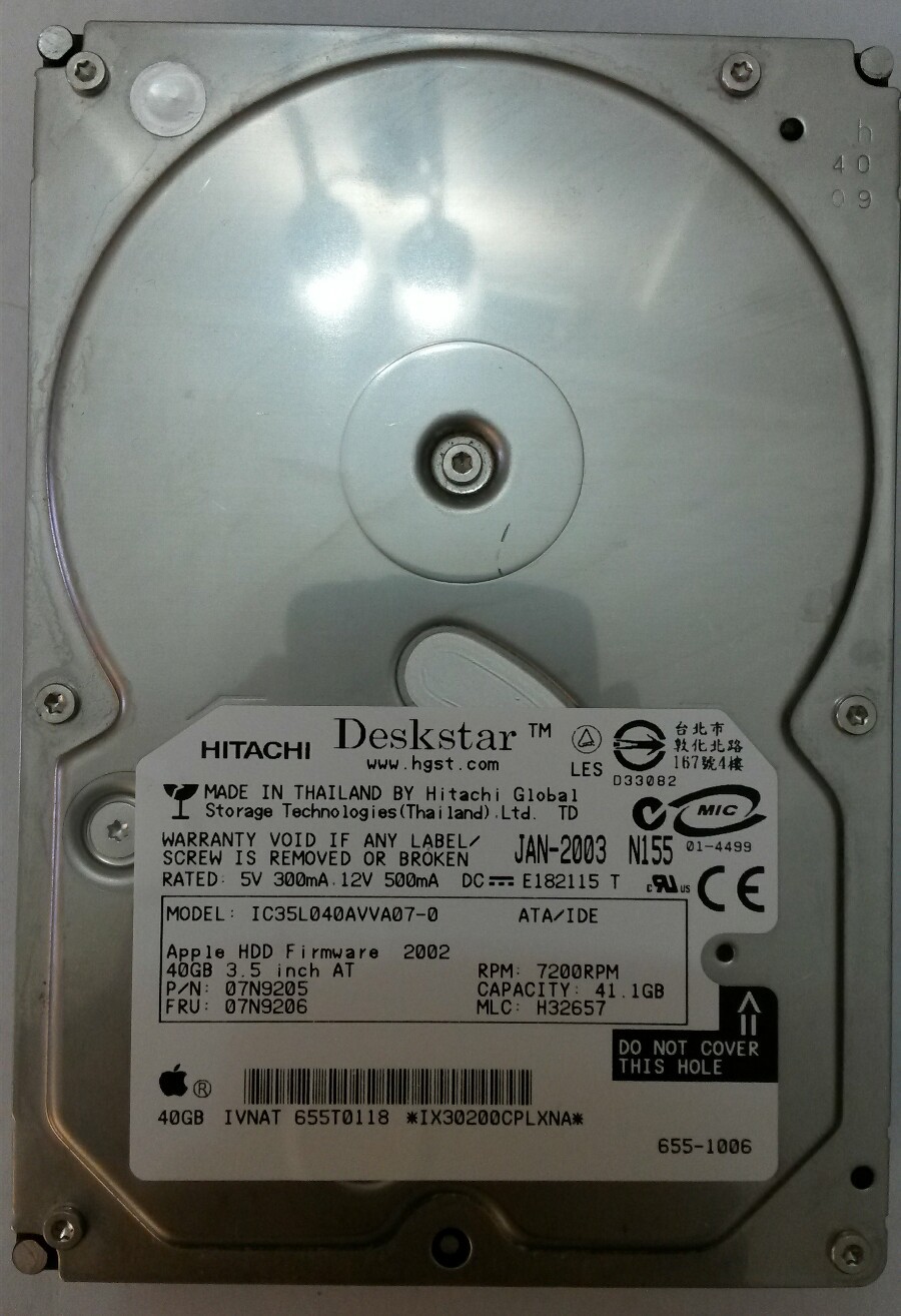 HITACHI IC35L040AVVA07-0 7200RPM 41GB IDE Desktop Drive P/N:07N9205 MLC:H32657