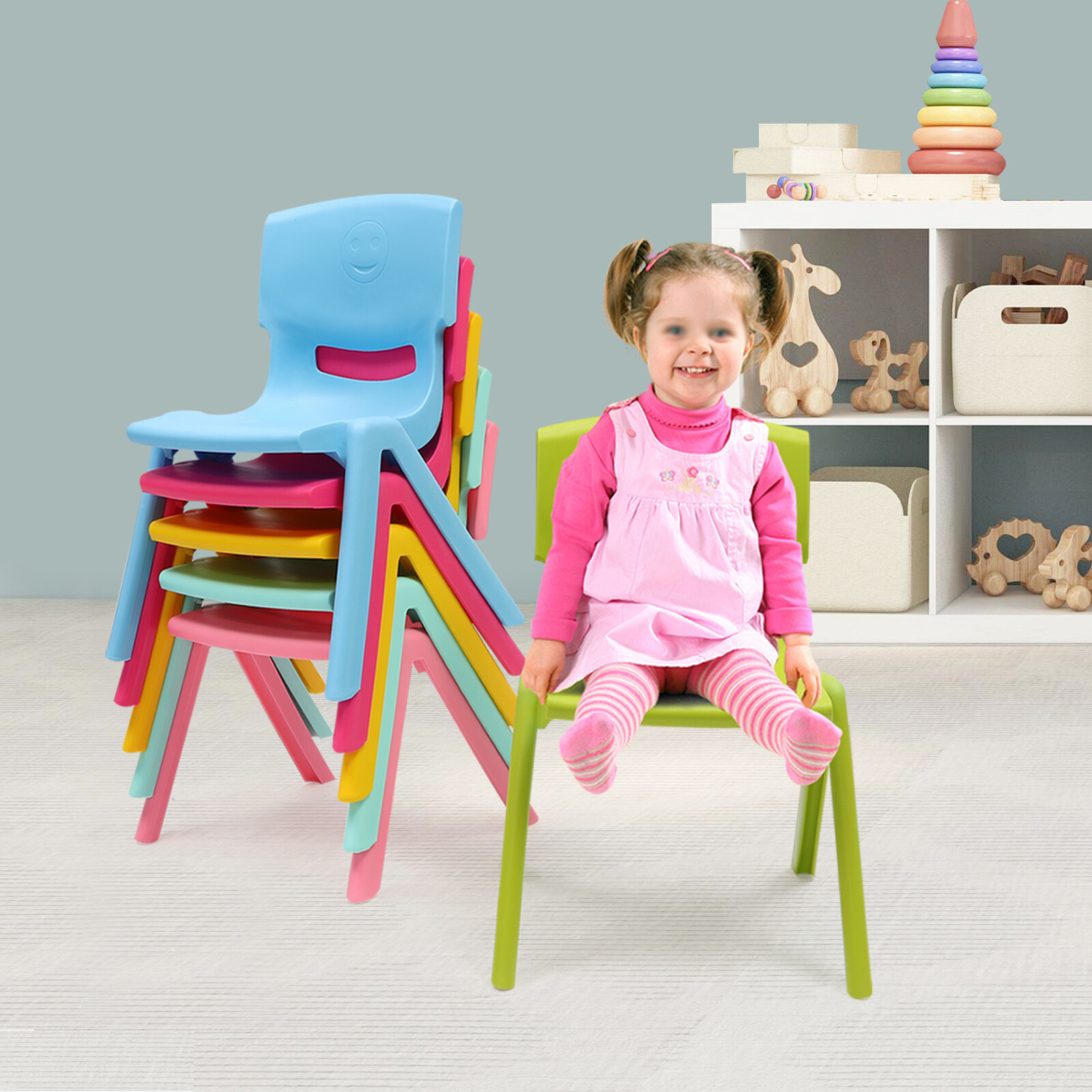 6PCS Kids Stackable Chairs, 11in Height, 220lb Capacity, for Classroom Daycare