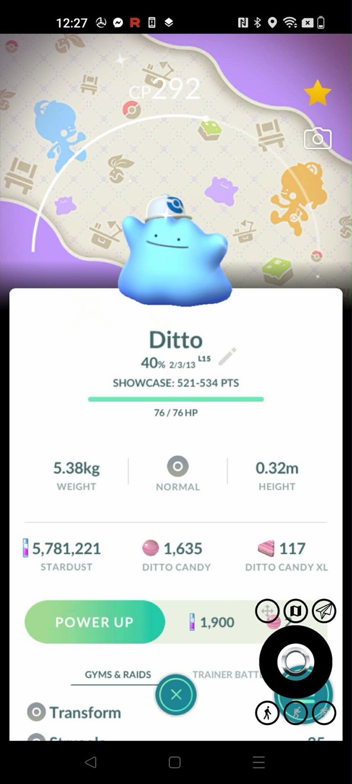 Shiny Costume Ditto Blue Hat Pokemon Go with **special background**