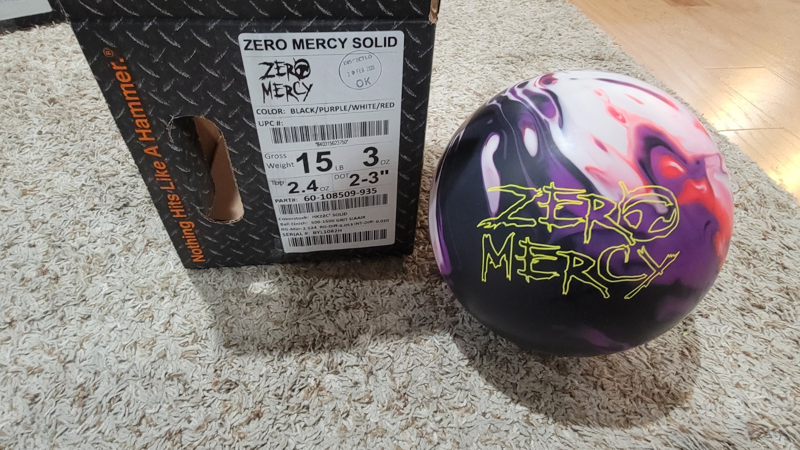 Hammer Zero Mercy Solid Bowling Ball 1st Quality | 15 Pounds | 2-3" Pin 2.4oz TW