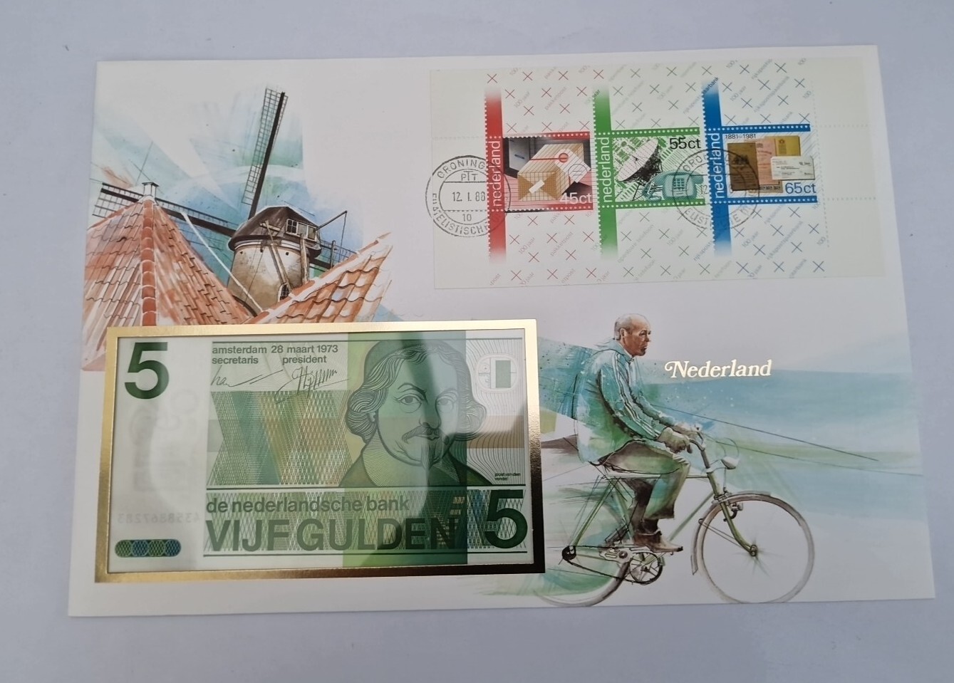 5 Gulden 1973 Excellent Condition envelope Stamp BANKNOTE Netherlands